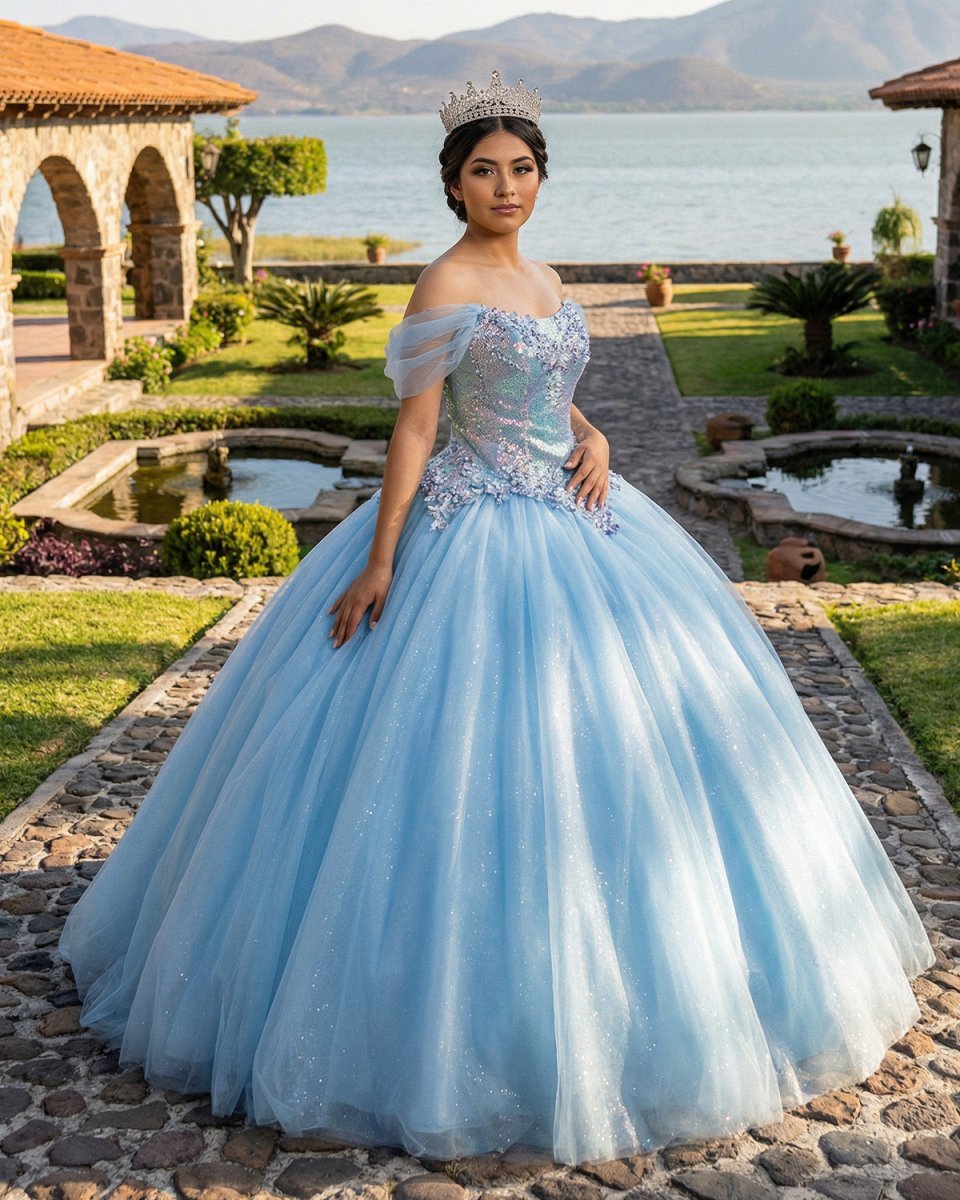 Quinceanera Dress Princess Short Sleeve Ball Gown Sequins Party Dresses - Curvevia