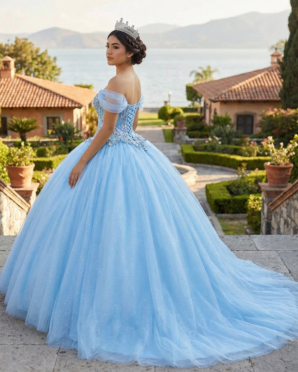 Quinceanera Dress Princess Short Sleeve Ball Gown Sequins Party Dresses - Curvevia