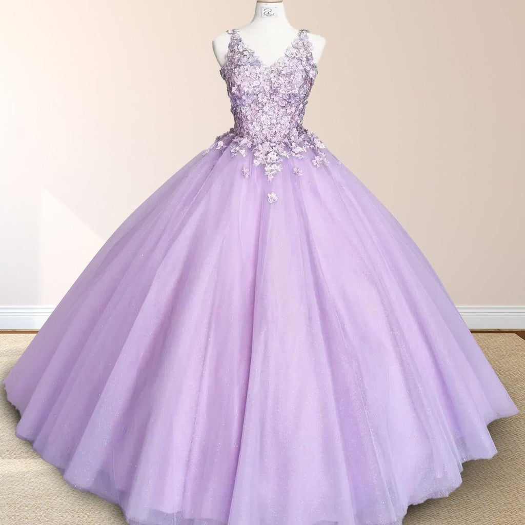 Princess Flowers Lavender Flowers Quinceanera Dresses Ball Gown - Curvevia