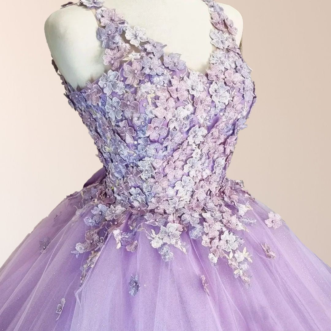 Princess Flowers Lavender Flowers Quinceanera Dresses Ball Gown - Curvevia