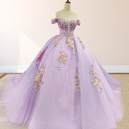 Princess Off the Shoulder Appliques Chapel Train Quinceanera Dresses - Curvevia