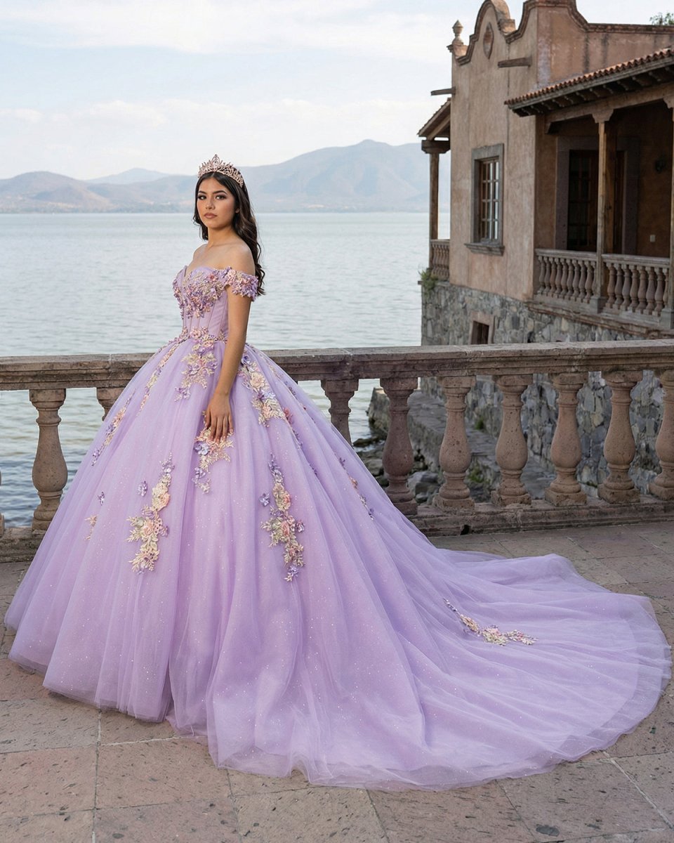 Princess Off the Shoulder Appliques Chapel Train Quinceanera Dresses - Curvevia