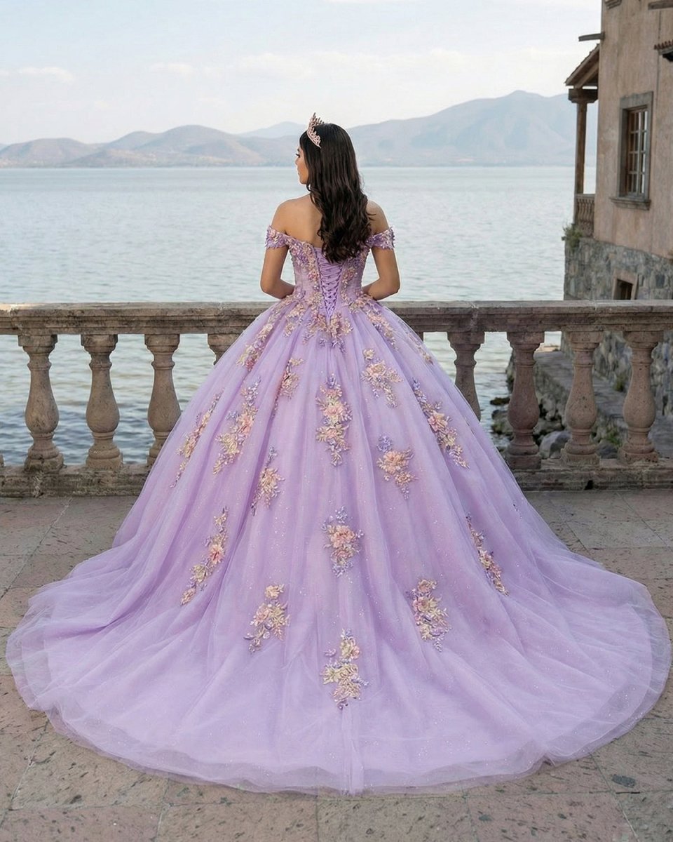 Princess Off the Shoulder Appliques Chapel Train Quinceanera Dresses - Curvevia