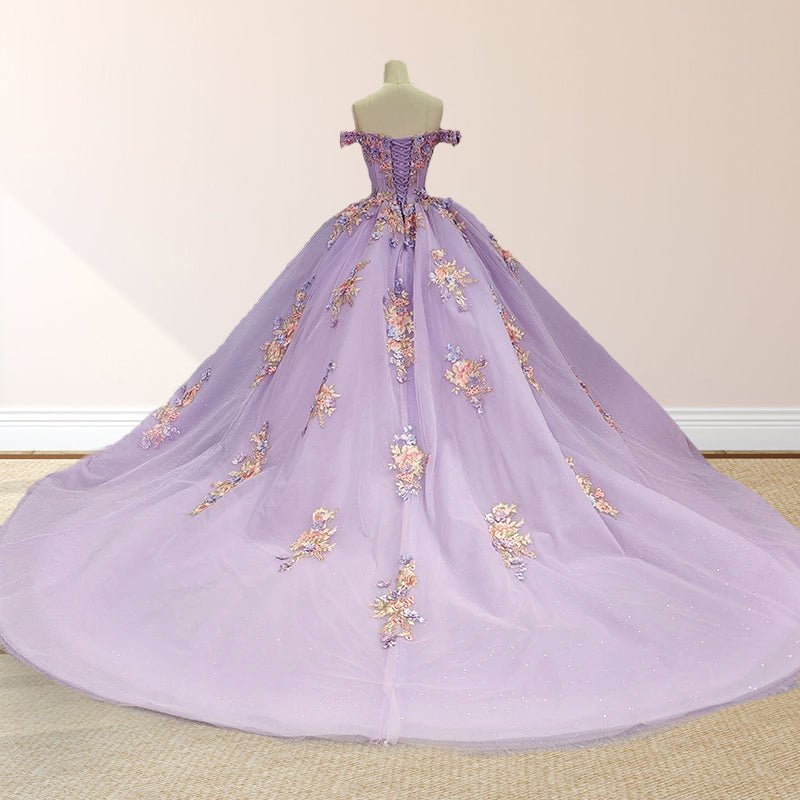Princess Off the Shoulder Appliques Chapel Train Quinceanera Dresses - Curvevia