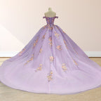 Princess Off the Shoulder Appliques Chapel Train Quinceanera Dresses - Curvevia