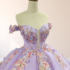 Princess Off the Shoulder Appliques Chapel Train Quinceanera Dresses - Curvevia