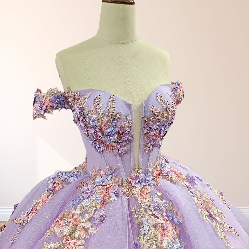 Princess Off the Shoulder Appliques Chapel Train Quinceanera Dresses - Curvevia