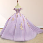 Princess Off the Shoulder Appliques Chapel Train Quinceanera Dresses - Curvevia