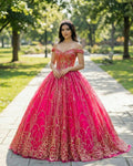 Quinceanera Dress Princess Off-the-Shoulder Red Sequin Lace Ball Gown - Curvevia