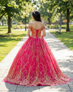 Quinceanera Dress Princess Off-the-Shoulder Red Sequin Lace Ball Gown - Curvevia