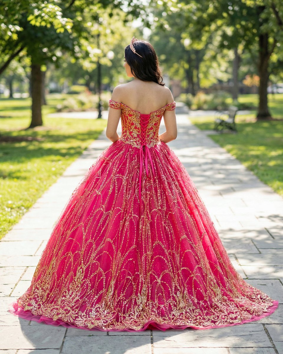 Quinceanera Dress Princess Off-the-Shoulder Red Sequin Lace Ball Gown - Curvevia