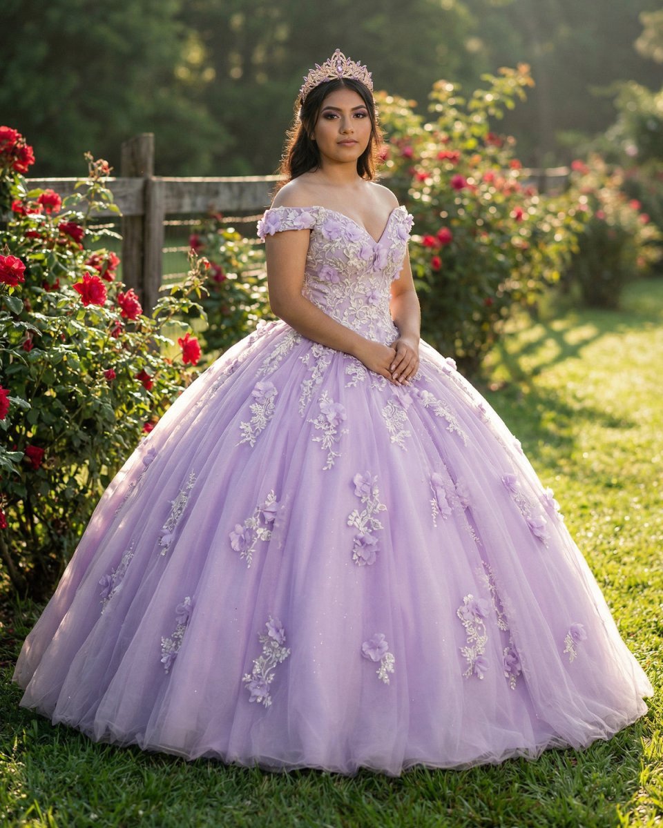 Princess Lavender Prom Off-the-Shoulder Ball Gown Dresses - Curvevia