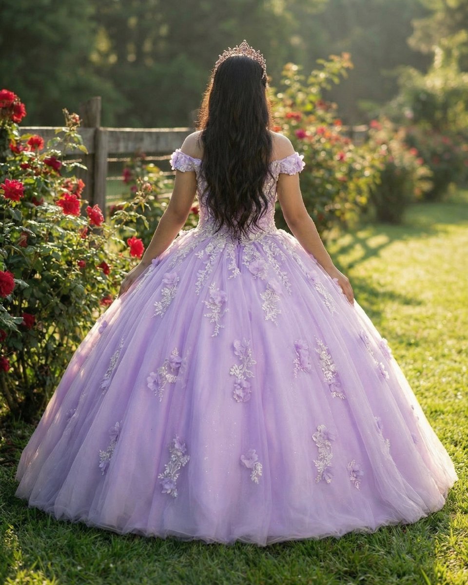 Princess Lavender Prom Off-the-Shoulder Ball Gown Dresses - Curvevia