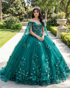 Dark Green Organza Off-the-Shoulder Ball Gown Quinceanera Dress - Curvevia