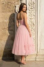 Princess Strapless Light Pink Prom Dress with Flowers - Curvevia