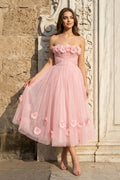 Princess Strapless Light Pink Prom Dress with Flowers - Curvevia