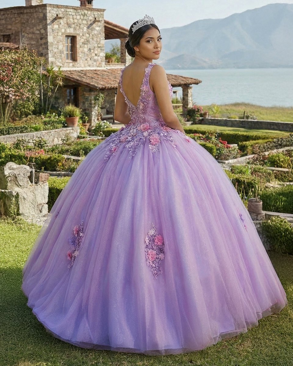 Princess Tulle Long Quinceanera Dresses with Flower - Curvevia