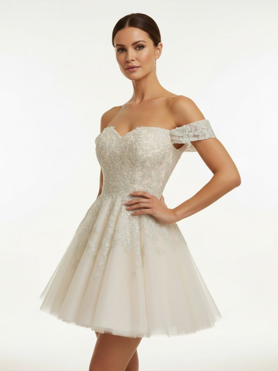 Lace White Appliques A-Line Short Wedding Dress - Curvevia