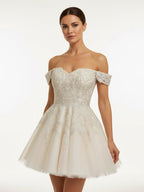 Lace White Appliques A-Line Short Wedding Dress - Curvevia