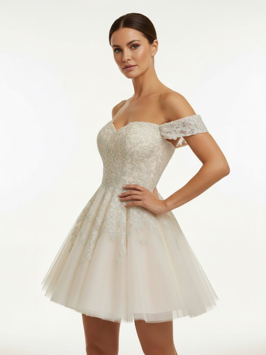 Lace White Appliques A-Line Short Wedding Dress - Curvevia