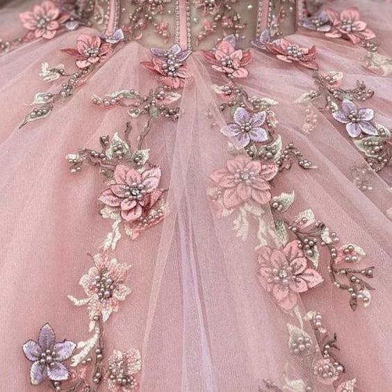 Pink Tulle Appliques Off The Shoulder Quinceanera Dresses - Curvevia