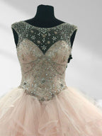 Ball Gown See Through Neck Tulle Blush Pink Quinceanera Dresses - Curvevia