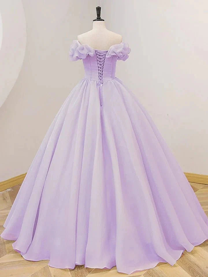 Lavender A-Line Off Shoulder Long Prom Dresses Purple Dress - Curvevia