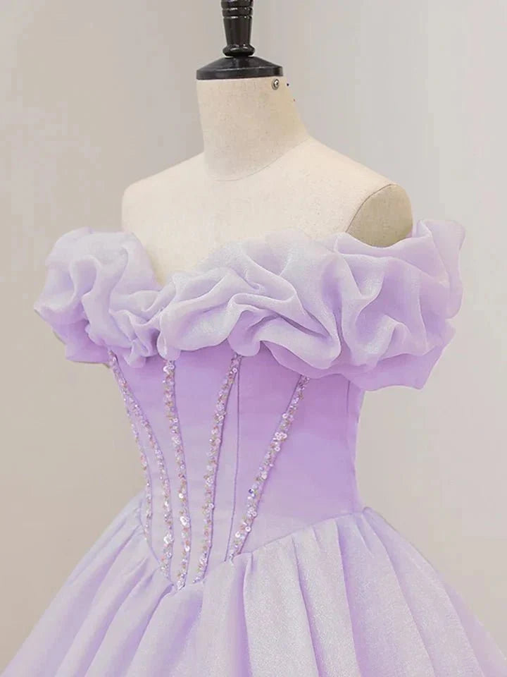 Lavender A-Line Off Shoulder Long Prom Dresses Purple Dress - Curvevia