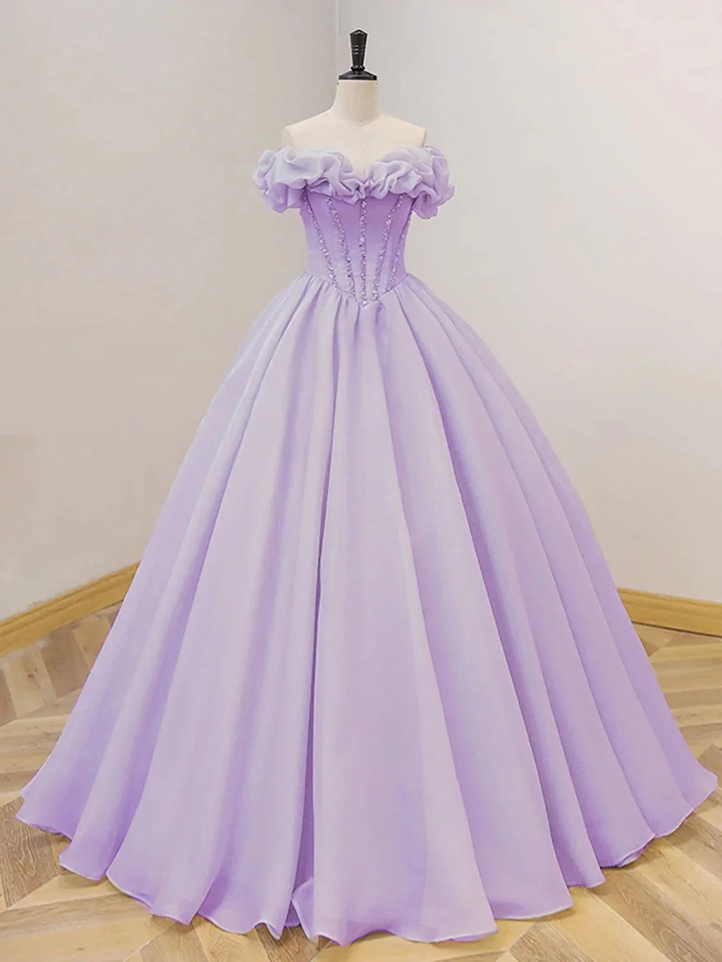 Lavender A-Line Off Shoulder Long Prom Dresses Purple Dress - Curvevia
