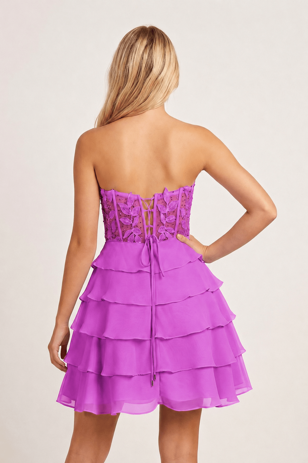 A-Line Strapless Tiered Corset Short Homecoming Dress with Appliques - Curvevia