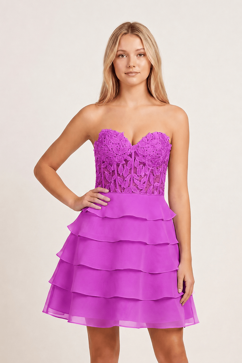 A-Line Strapless Tiered Corset Short Homecoming Dress with Appliques - Curvevia