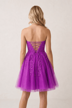 A-Line Tulle Lace Wedding Guest Dress with Appliques - Curvevia