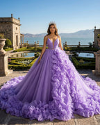 Purple A-line V Neck Tulle Ball Gown Purple Princess Dress - Curvevia
