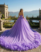Purple A-line V Neck Tulle Ball Gown Purple Princess Dress - Curvevia