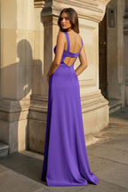 Sky Blue Corset Cutout Long Formal Dress with Slit - Curvevia