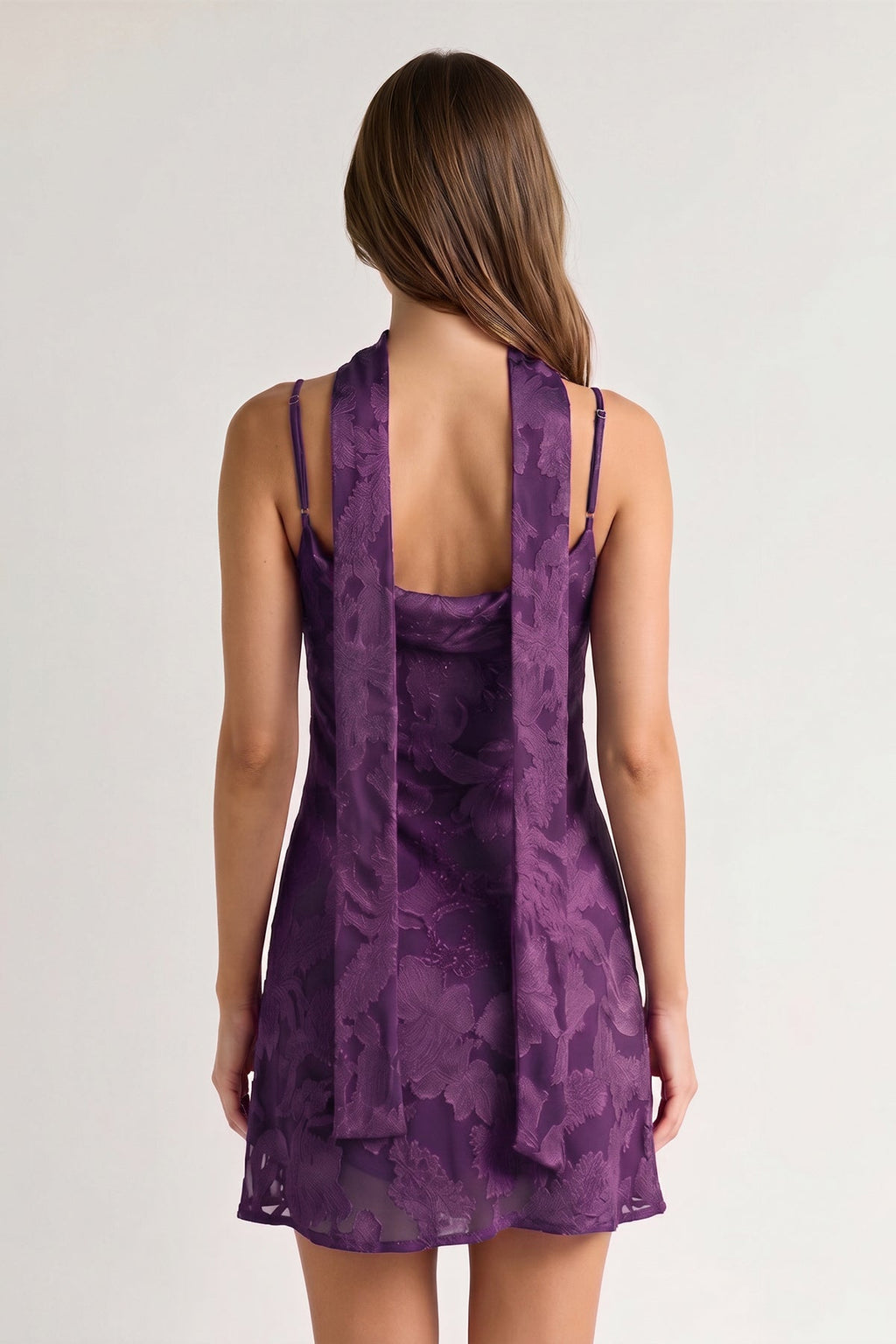 Red Jacquard Chiffon Cami Straps Sheath Homecoming Dress with Scarf - Curvevia
