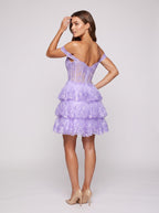 Wisteria Lace A-Line Off-the-Shoulder Back Zip Short Dress with Sequins - Curvevia