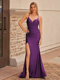 Mermaid Spaghetti Straps Satin Prom Dress with Slit - Curvevia