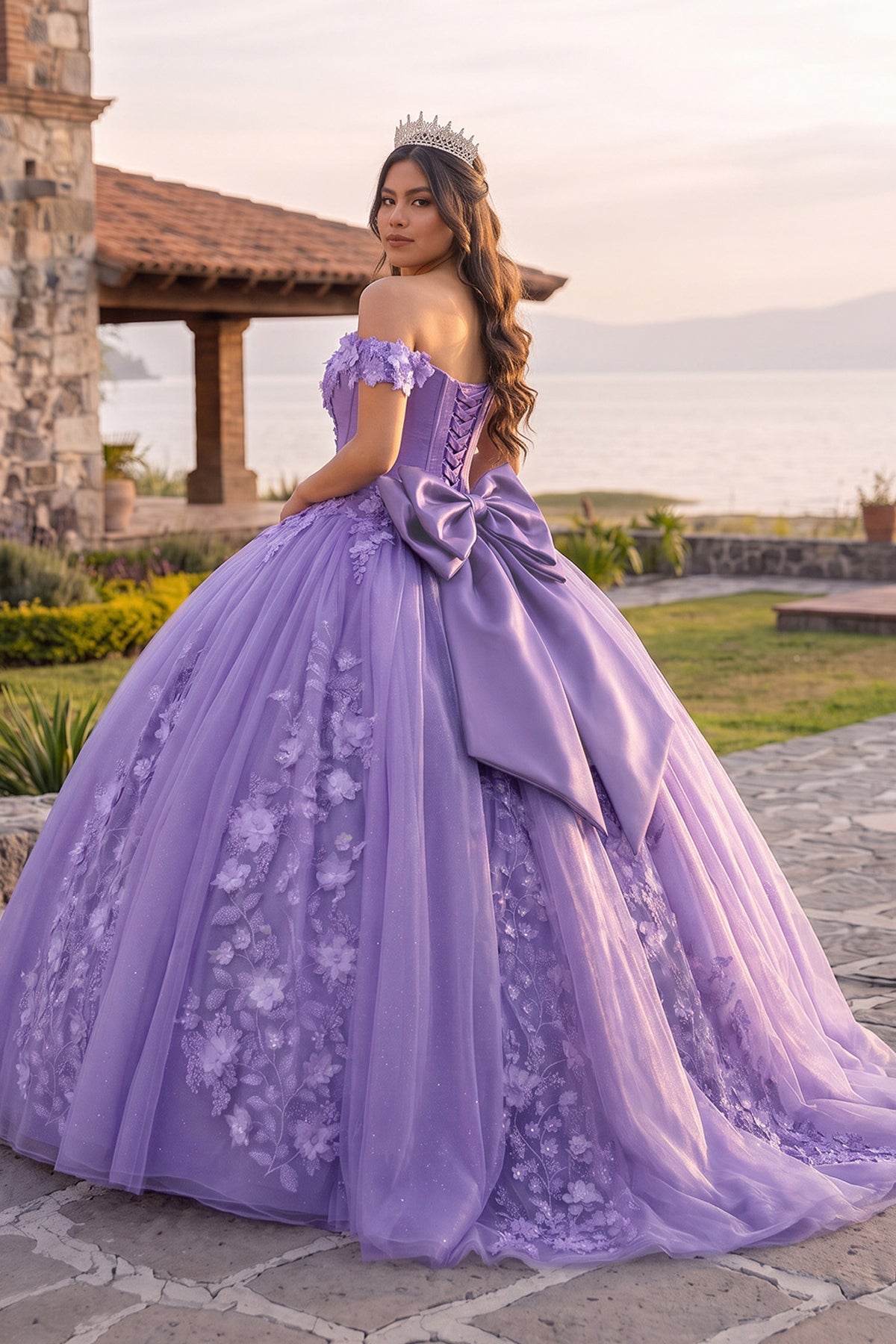Off Shoulder 3D Floral Applique Quinceanera Dresses - Curvevia
