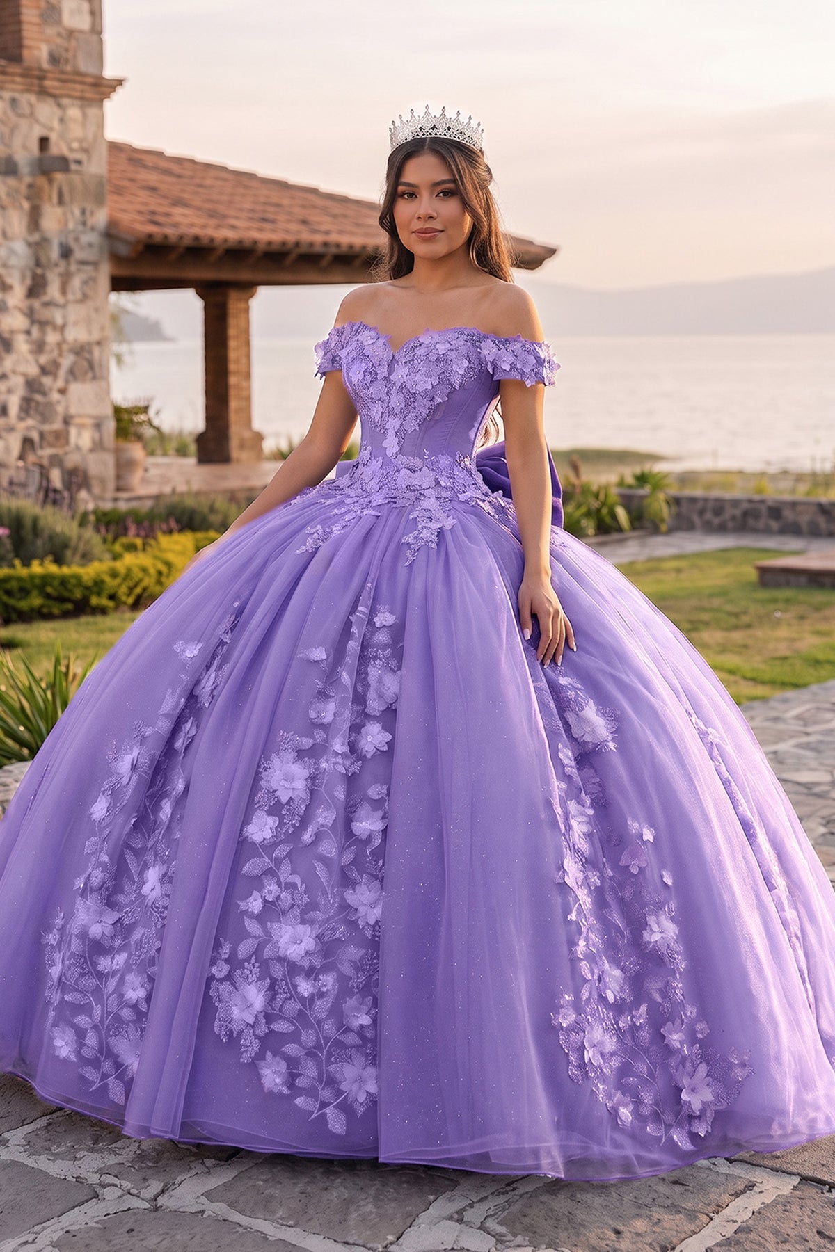 Off Shoulder 3D Floral Applique Quinceanera Dresses - Curvevia