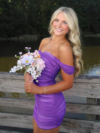 Pink Off The Shoulder Tulle Short Homecoming Dresses - Curvevia