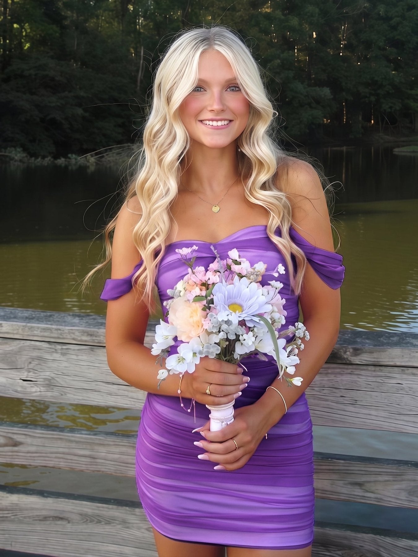 Pink Off The Shoulder Tulle Short Homecoming Dresses - Curvevia