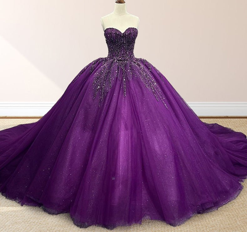 Purple Organza A Line Sweetheart Quinceanera Dresses - Curvevia