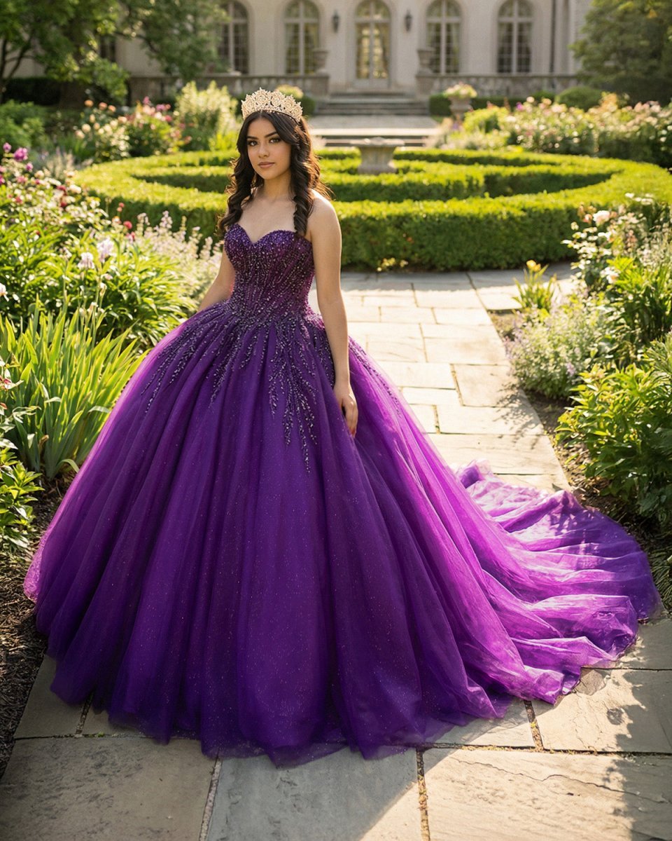 Purple Organza A Line Sweetheart Quinceanera Dresses - Curvevia