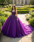 Purple Organza A Line Sweetheart Quinceanera Dresses - Curvevia