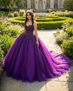 Purple Organza A Line Sweetheart Quinceanera Dresses - Curvevia