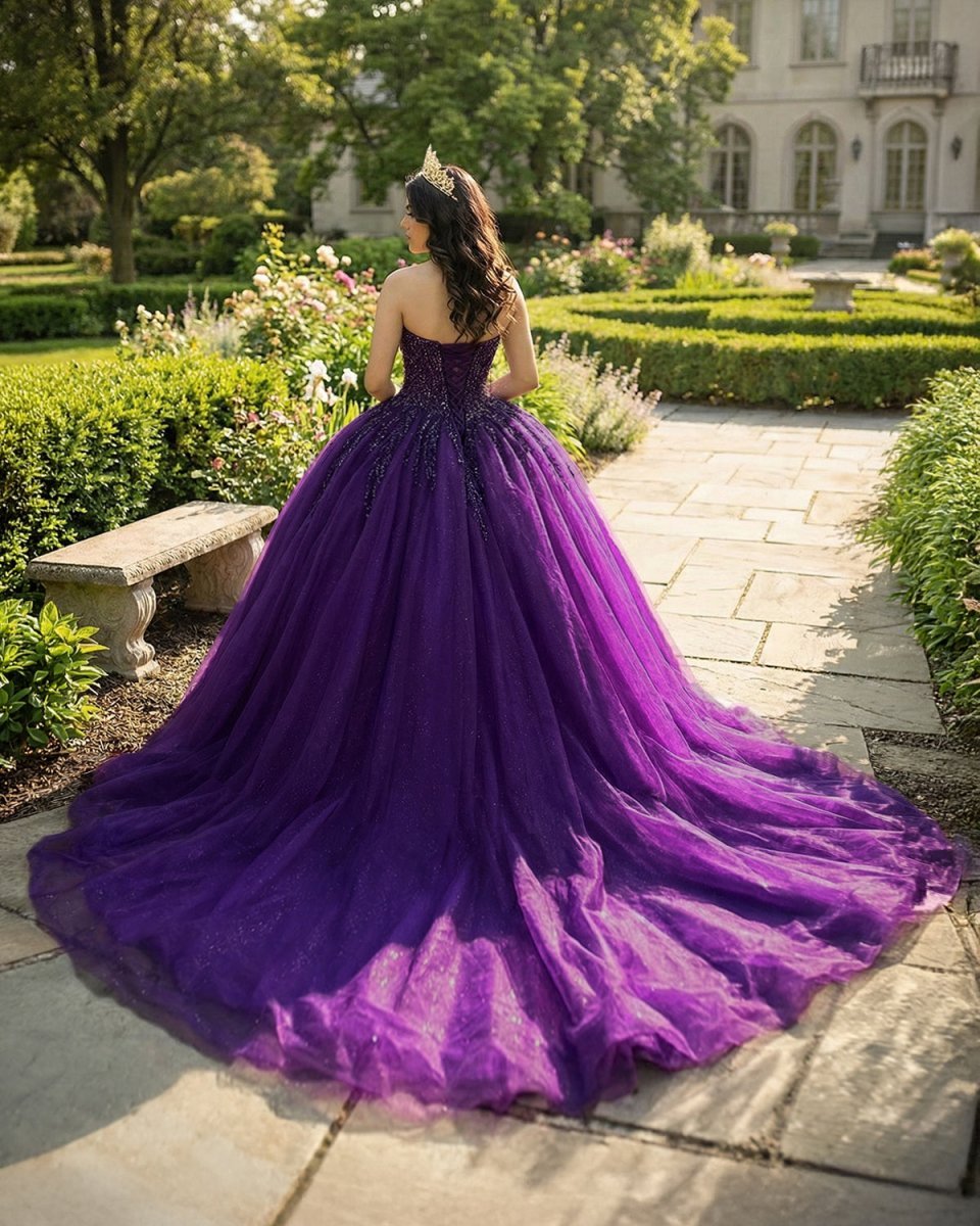 Purple Organza A Line Sweetheart Quinceanera Dresses - Curvevia