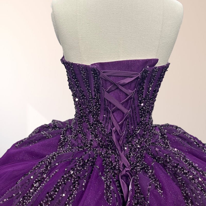 Purple Organza A Line Sweetheart Quinceanera Dresses - Curvevia