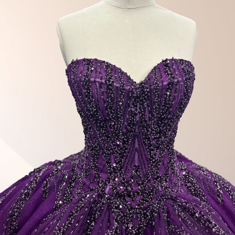 Purple Organza A Line Sweetheart Quinceanera Dresses - Curvevia