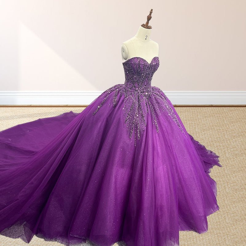 Purple Organza A Line Sweetheart Quinceanera Dresses - Curvevia
